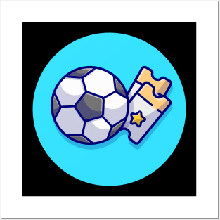 Soccer Ball With Ticket Cartoon Vector Icon Illustration Posters and Art